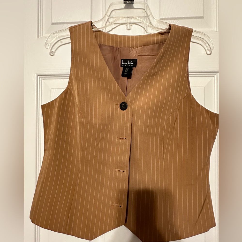 Nicole Miller tan pinstripe vest size small